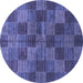 Round Machine Washable Checkered Blue Modern Rug, wshabs3188blu