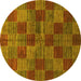 Round Machine Washable Checkered Yellow Modern Rug, wshabs3188yw