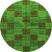 Round Machine Washable Checkered Green Modern Area Rugs, wshabs3188grn