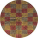 Round Abstract Fire Brick Red Checkered Rug, abs3188