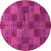 Round Machine Washable Checkered Pink Modern Rug, wshabs3188pnk