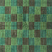 Square Machine Washable Checkered Turquoise Modern Area Rugs, wshabs3188turq