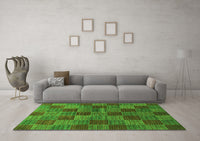 Machine Washable Checkered Green Modern Rug, wshabs3188grn