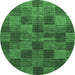 Round Checkered Emerald Green Modern Rug, abs3188emgrn