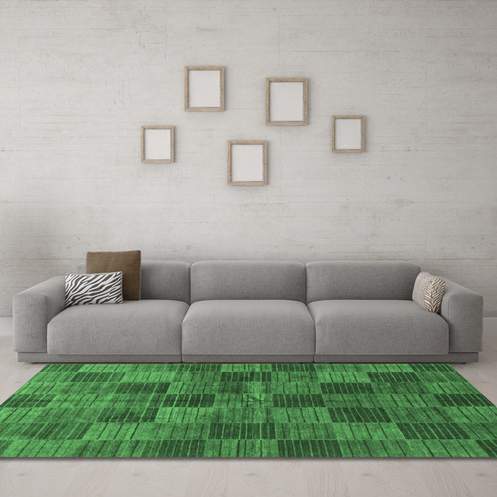 Machine Washable Checkered Emerald Green Modern Area Rugs in a Living Room,, wshabs3188emgrn