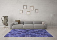 Machine Washable Checkered Blue Modern Rug, wshabs3188blu