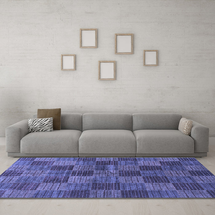 Machine Washable Checkered Blue Modern Rug in a Living Room, wshabs3188blu