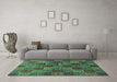 Machine Washable Checkered Turquoise Modern Area Rugs in a Living Room,, wshabs3188turq