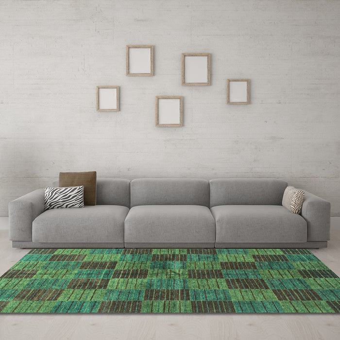 Machine Washable Checkered Turquoise Modern Area Rugs in a Living Room,, wshabs3188turq