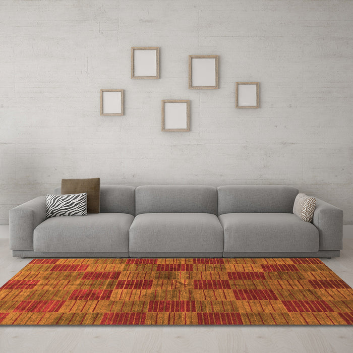 Machine Washable Checkered Orange Modern Area Rugs in a Living Room, wshabs3188org