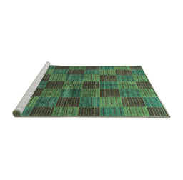 Sideview of Machine Washable Checkered Turquoise Modern Area Rugs, wshabs3188turq