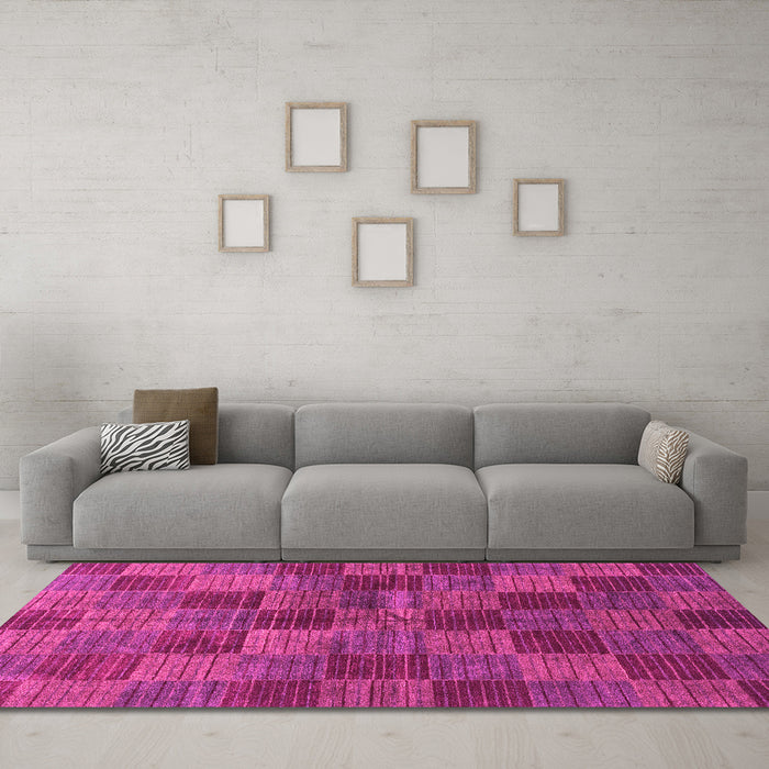 Machine Washable Checkered Pink Modern Rug in a Living Room, wshabs3188pnk