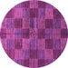 Round Machine Washable Checkered Purple Modern Area Rugs, wshabs3188pur