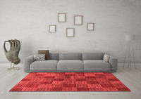 Machine Washable Checkered Red Modern Rug, wshabs3188red