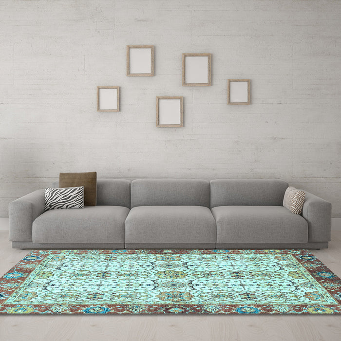 Machine Washable Oriental Light Blue Traditional Rug in a Living Room, wshabs3189lblu