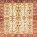 Square Abstract Brown Gold Oriental Rug, abs3189