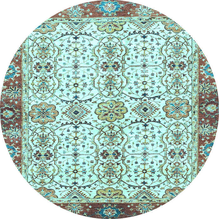 Round Oriental Light Blue Traditional Rug, abs3189lblu
