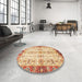 Round Abstract Brown Gold Oriental Rug in a Office, abs3189