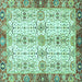 Square Machine Washable Oriental Turquoise Traditional Area Rugs, wshabs3189turq