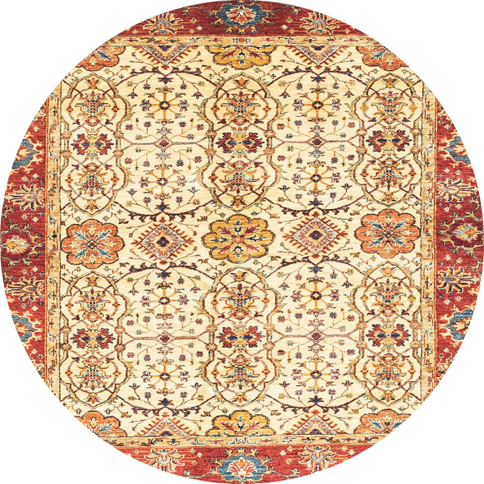 Round Abstract Brown Gold Oriental Rug, abs3189