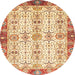 Round Abstract Brown Gold Oriental Rug, abs3189