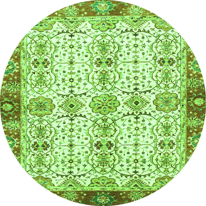 Round Machine Washable Oriental Green Traditional Area Rugs, wshabs3189grn