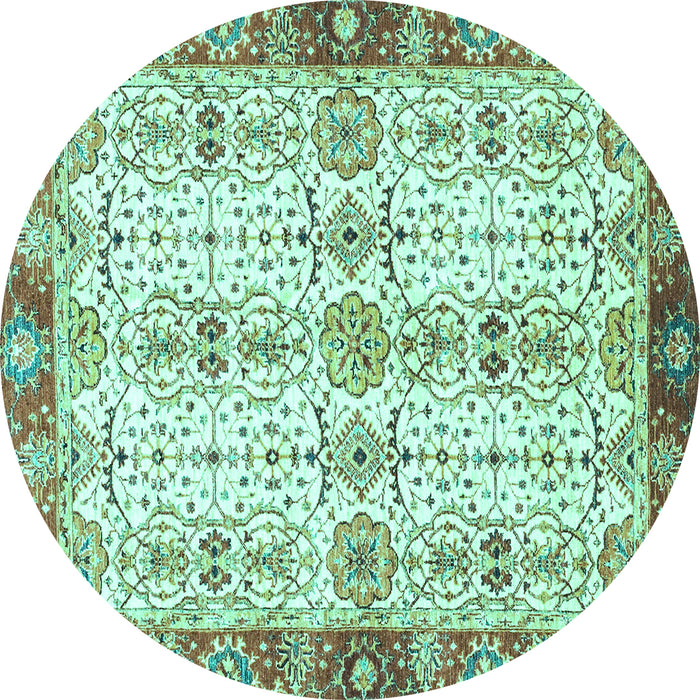 Round Machine Washable Oriental Turquoise Traditional Area Rugs, wshabs3189turq