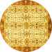 Round Machine Washable Oriental Yellow Traditional Rug, wshabs3189yw