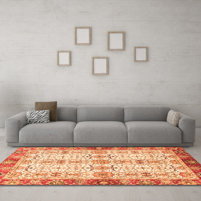 Machine Washable Oriental Orange Traditional Area Rugs in a Living Room, wshabs3189org
