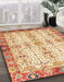 Abstract Brown Gold Oriental Rug in Family Room, abs3189