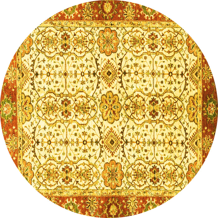Round Oriental Yellow Traditional Rug, abs3189yw