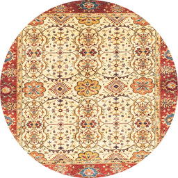 Round Machine Washable Abstract Brown Gold Rug, wshabs3189