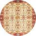 Round Machine Washable Abstract Brown Gold Rug, wshabs3189