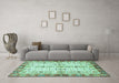 Machine Washable Oriental Turquoise Traditional Area Rugs in a Living Room,, wshabs3189turq