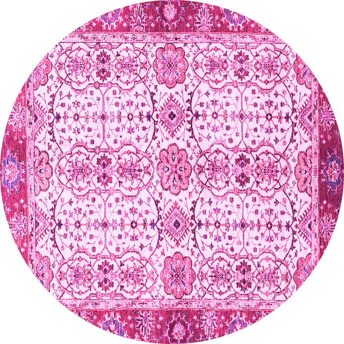 Round Machine Washable Oriental Pink Traditional Rug, wshabs3189pnk