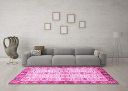 Machine Washable Oriental Pink Traditional Rug in a Living Room, wshabs3189pnk