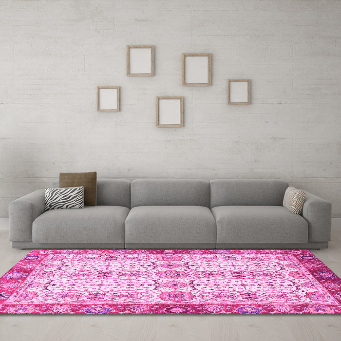 Machine Washable Oriental Pink Traditional Rug in a Living Room, wshabs3189pnk