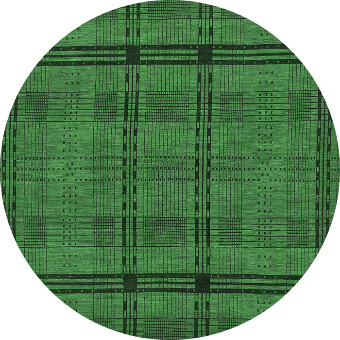 Round Machine Washable Abstract Emerald Green Modern Area Rugs, wshabs318emgrn