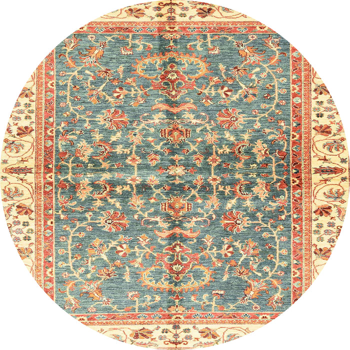 Round Abstract Brown Gold Oriental Rug, abs3190