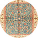 Round Abstract Brown Gold Oriental Rug, abs3190