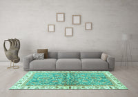 Machine Washable Oriental Turquoise Traditional Rug, wshabs3190turq