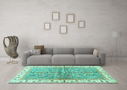 Machine Washable Oriental Turquoise Traditional Area Rugs in a Living Room,, wshabs3190turq