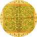 Round Machine Washable Oriental Yellow Traditional Rug, wshabs3190yw