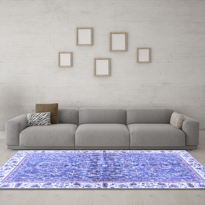 Machine Washable Oriental Blue Traditional Rug in a Living Room, wshabs3190blu
