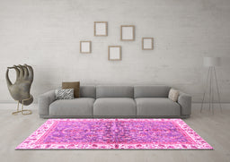 Machine Washable Oriental Pink Traditional Rug in a Living Room, wshabs3190pnk