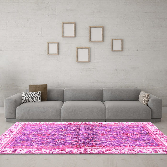 Machine Washable Oriental Pink Traditional Rug in a Living Room, wshabs3190pnk