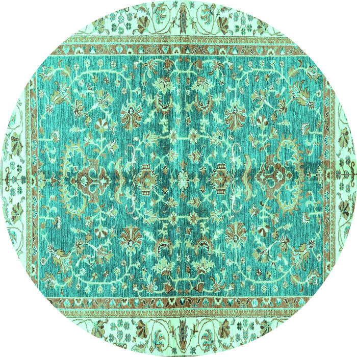 Round Oriental Turquoise Traditional Rug, abs3190turq