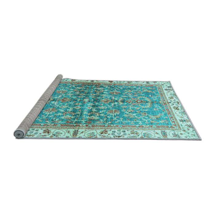 Sideview of Machine Washable Oriental Light Blue Traditional Rug, wshabs3190lblu
