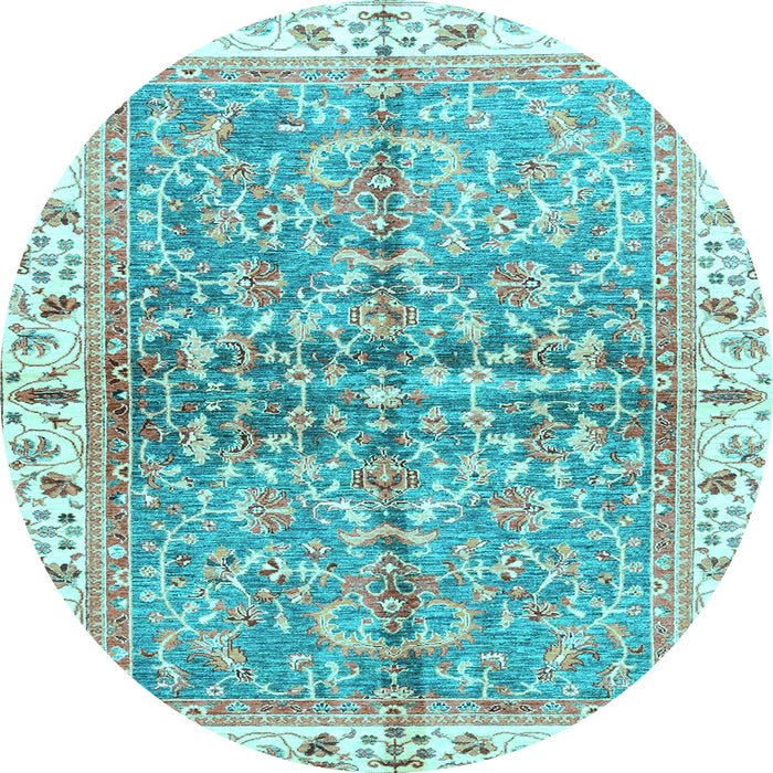Round Machine Washable Oriental Light Blue Traditional Rug, wshabs3190lblu