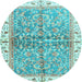 Round Machine Washable Oriental Light Blue Traditional Rug, wshabs3190lblu